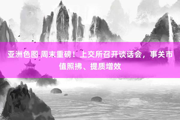 亚洲色图 周末重磅！上交所召开谈话会，事关市值照拂、提质增效