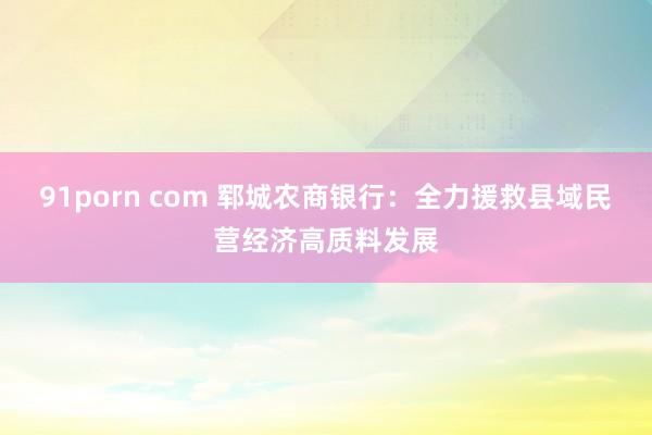 91porn com 郓城农商银行：全力援救县域民营经济高质料发展
